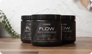 Three jars of FLOW Men's Vitality Blend