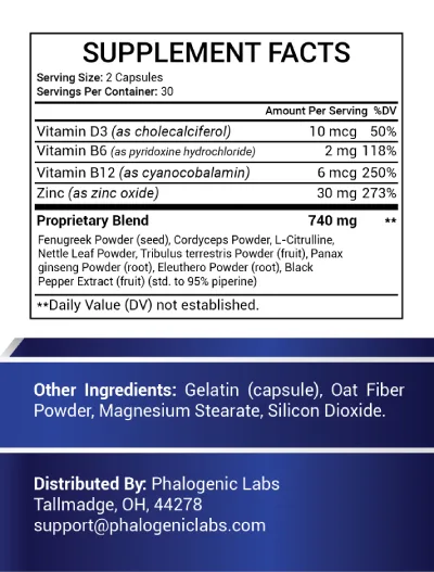 Testovate X7 Supplement Facts label showing the 740 mg proprietary blend